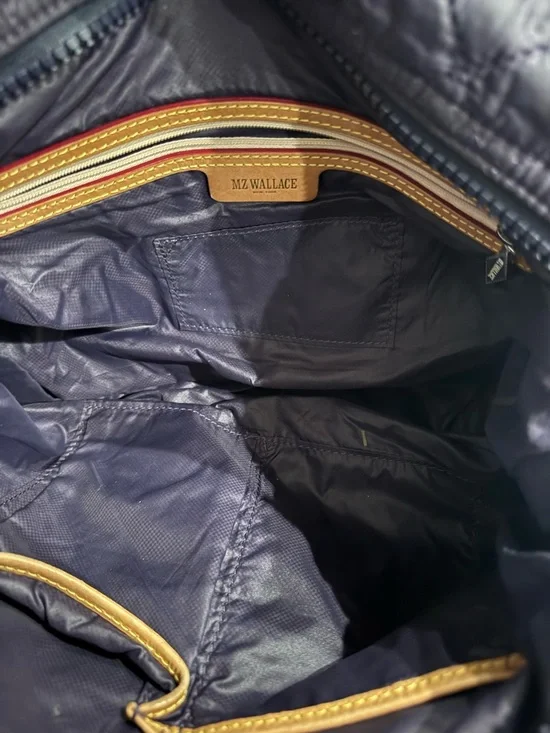 MZ Wallace Quilted Nylon Tote in Navy with Tan Trim - Picture 3 of 3